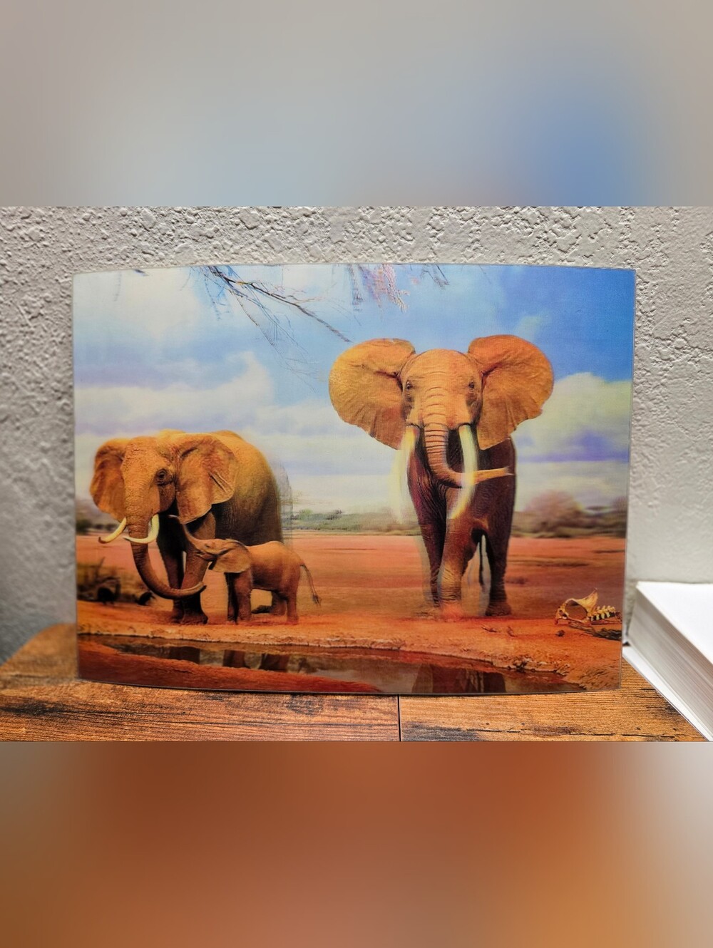 Elephant Family Wall Art Print in Orange and Blue - 3D
